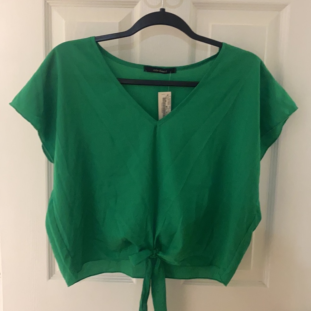 NWT color swatch short sleeve green front tie sleeveless top